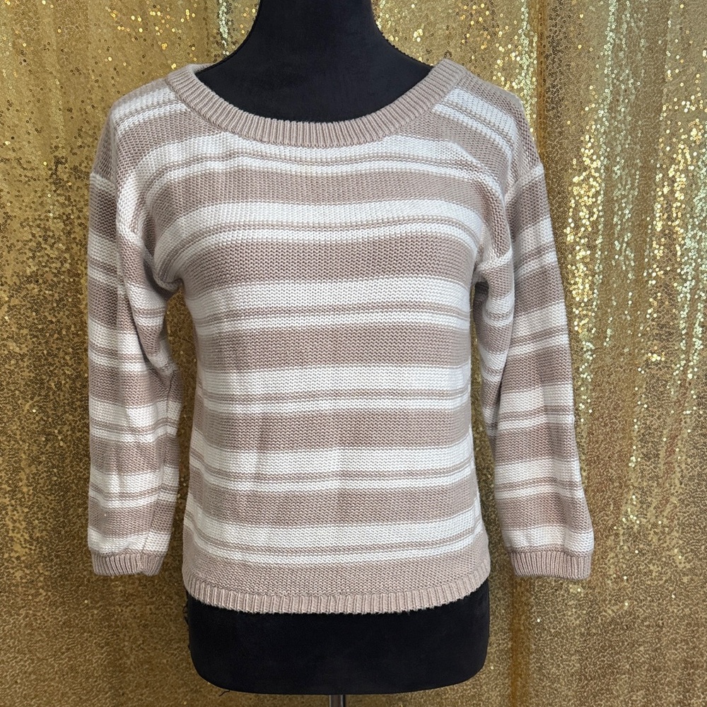 Striped Beige and White Women's Knit Sweater 100% cotton